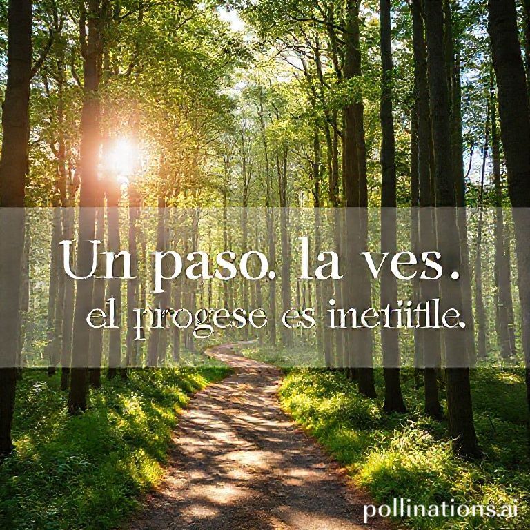 A sun-drenched forest path winding gently through tall trees, with dappled light filtering through the canopy onto the ground. The path is clear and inviting, suggesting a journey. Overlay text in elegant, readable font: 'Un paso a la vez, el progreso es inevitable.' The mood is peaceful, hopeful, and inspiring, with warm, natural colors, cinematic atmosphere, ultra realistic, highly detailed, 8k quality, photorealistic