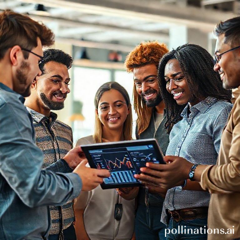 A diverse group of young entrepreneurs collaborating on a digital marketing strategy, looking at a tablet displaying social media analytics, in a modern, brightly lit co-working space, with vibrant colors and a collaborative atmosphere, natural light, cinematic, highly detailed, photorealistic