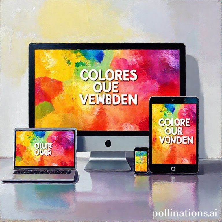 A vibrant and eye-catching digital advertisement displayed on multiple screens (laptop, tablet, smartphone), featuring a harmonious color palette designed to attract attention and encourage interaction, with subtle visual cues representing high conversion rates. The scene is modern and energetic, illustrating the concept of 'Colores Que Venden'.